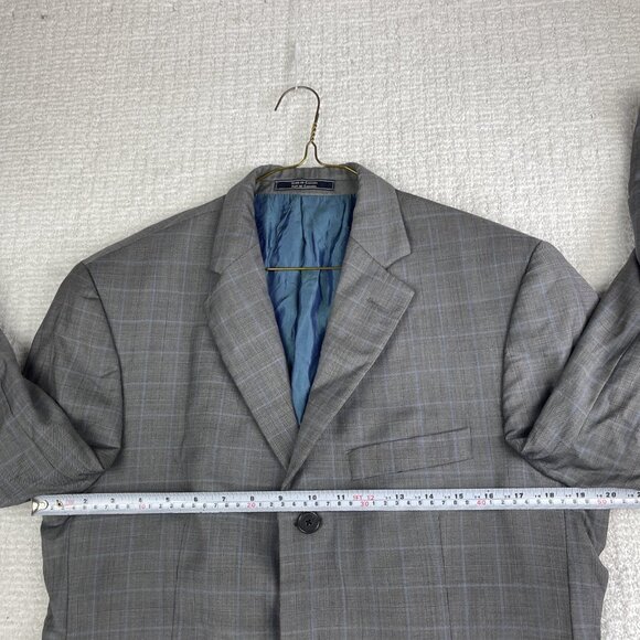 Arnold Brant Reda Super 120's Light Grey Blue Windowpane Blazer Jacket Read* - Picture 15 of 16